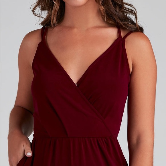 Windsor Sleeveless Surplice Jumpsuit Adjustable Sleeves Burgundy Size XLarge - Picture 3 of 13